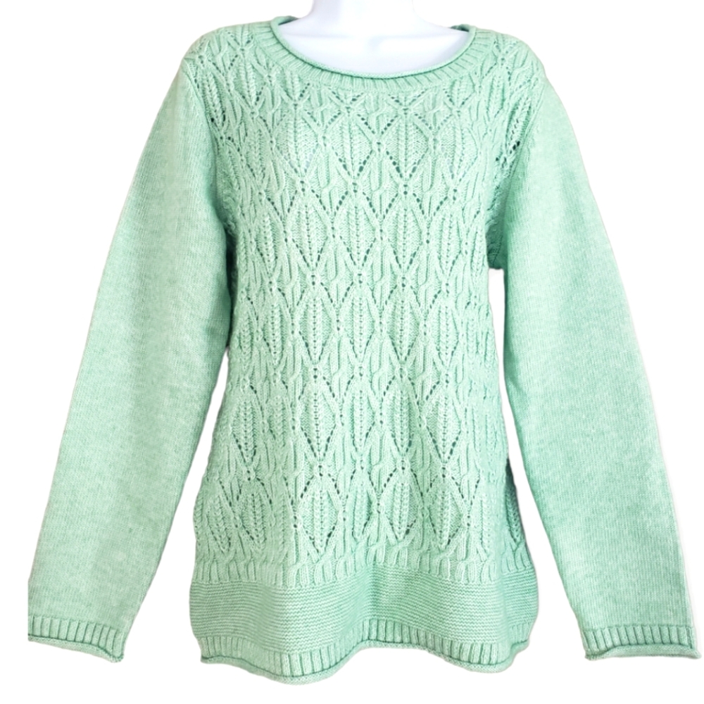 Talbots Light Mint Green Cable Knit Crewneck Sweater
